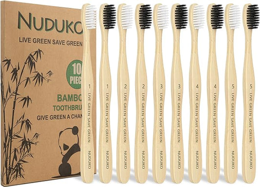 Bamboo Toothbrushes Soft Bristles, Biodegradable Eco-Friendly Toothbrush 10 Pack, BPA Free Charcoal Bamboo Tooth Brush, Organic, Natural, Green and Compostable Tooth Brushes-CubbioJoy