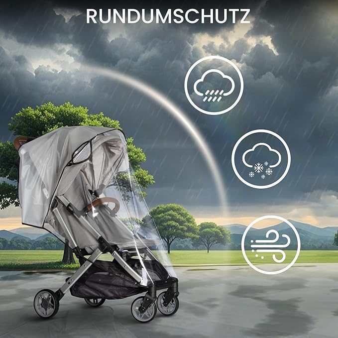 Bemece Stroller Rain Cover, Universal Stroller - Waterproof Windproof Travel Weather Shield Thick & Durable Protect from Dust and Snow with Breathable Ventilation Mesh Clear Visibility-CubbioJoy