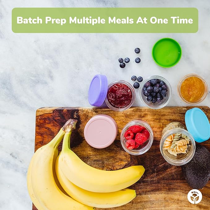 WeeSprout Glass Baby Food Storage Jars - 12 Set, 4 oz/8 oz Baby Food Jars, Plastic Lids, Freezer Storage, Reusable Small Glass Baby Food Containers, Microwave & Dishwasher Safe, for Infant & Baby Food-CubbioJoy