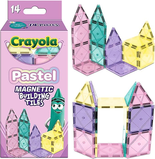 CreateOn Crayola Magnetic Tiles, Building Set for Kids, Magnetic Building Toys for Kids, STEM Travel, Gift for Boys and Girls Ages 3+, 14-Piece Set (Pastel)-CubbioJoy