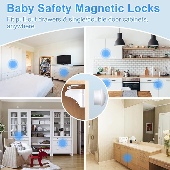 Child Safety Magnetic Cabinet Locks, AOSITE 10 Pack+2 Keys Baby Proofing Magnetic Drawer Locks for Kitchen with Adhesive No Drilling or Screws Fixed, Baby Safety Cabinet Locks-CubbioJoy