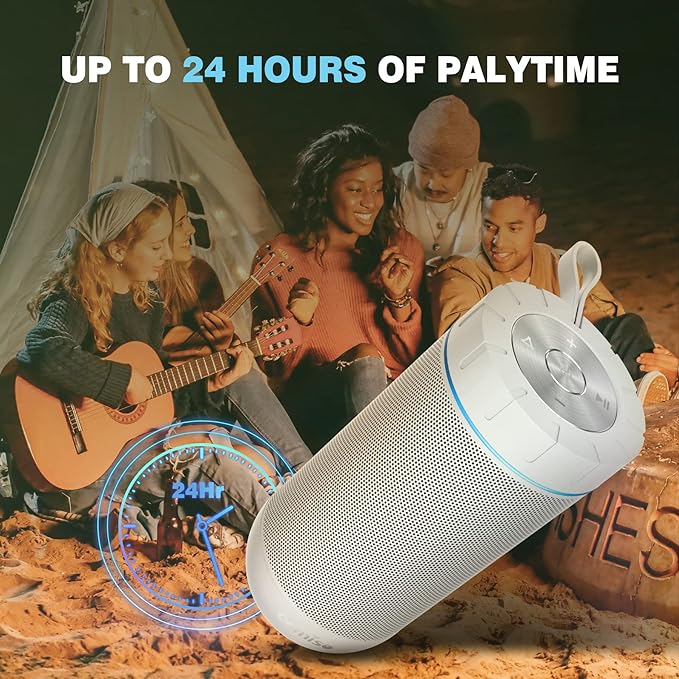 comiso X26 Bluetooth Speaker, IPX4 Waterproof Speakers 360° HD Surround Sound with Punchy Bass, Wireless Dual Pairing, 24H Playtime, Portable Speaker for Shower, Home, Outdoor, Camping, Beach-White-CubbioJoy