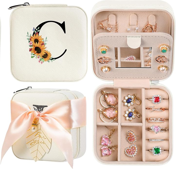 AYGXU Travel Jewelry Box for Women and Girls - Small Case With Initial A-Z - Teacher Gifts-CubbioJoy