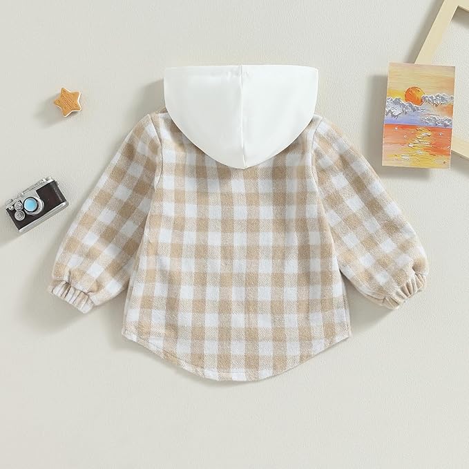 Douhoow Toddler Baby Plaid Jacket Baby Boy GIrl Flannel Hoodies Zip Up Hooded Fall Winter Outerwear Coat-CubbioJoy