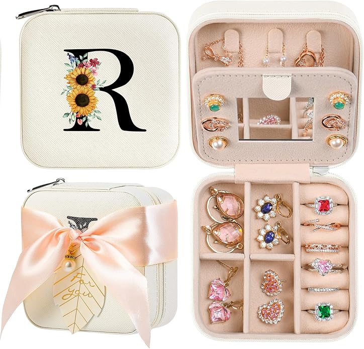 AYGXU Travel Jewelry Box for Women and Girls - Small Case With Initial A-Z - Teacher Gifts-CubbioJoy