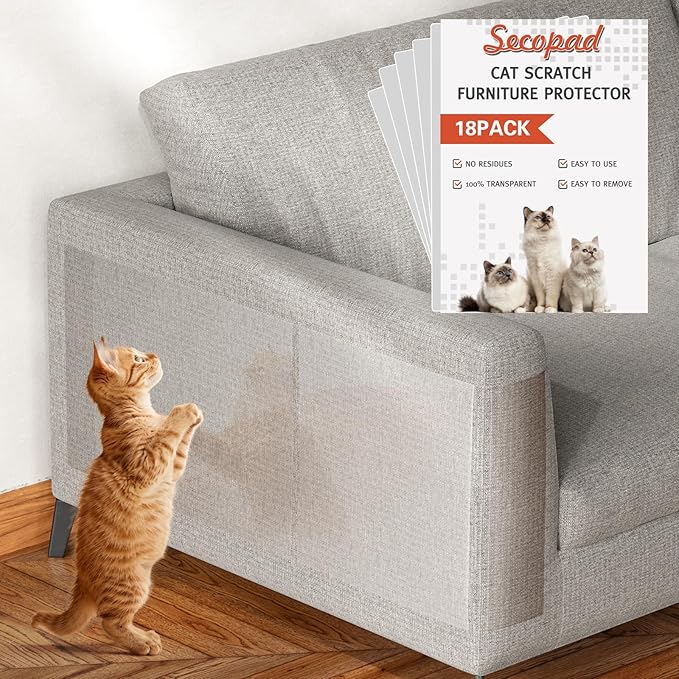 18 Pcs Large Cat Scratch Furniture Protector, Transparent Couch Protector from Cat Claws, Single-Sided Self Adhesive Anti Pet Deterrent Sofa Cover, 14in-CubbioJoy