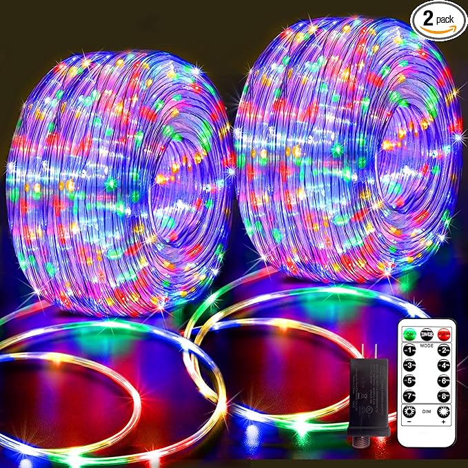 132FT Rope Lights for Outside,2 Pack 66FT Connectable String Lights Outdoor Waterproof IP67,8 Modes 400 LEDs Rope Lighting for Garden,Party,Indoor Bedroom,Christmas Eaves Decor,Coloured-CubbioJoy
