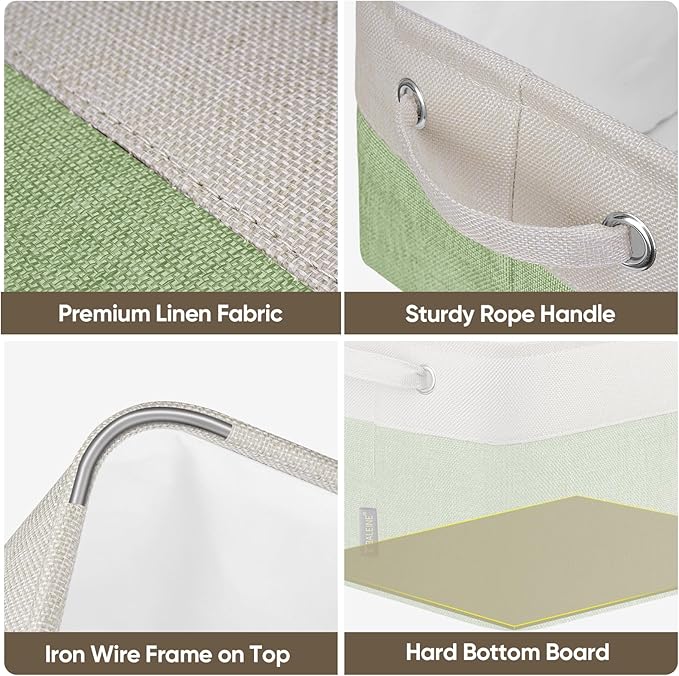 BALEINE 3 Pack Fabric Storage Bins for Shelves, Linen Storage Baskets for Organizing, Decorative Closet Bins for Clothes, Home (Green, 15''x11''x9.5'')-CubbioJoy