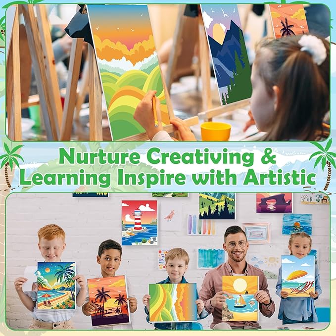 Blosssound 10 Set Pre Printed Canvas Pre Drawn Canvas Painting with Easel Kits 5" x 7" Outline Painting Panels for Beginners, DIY Craft Project, Party Favor, Home Decors(Summer)-CubbioJoy