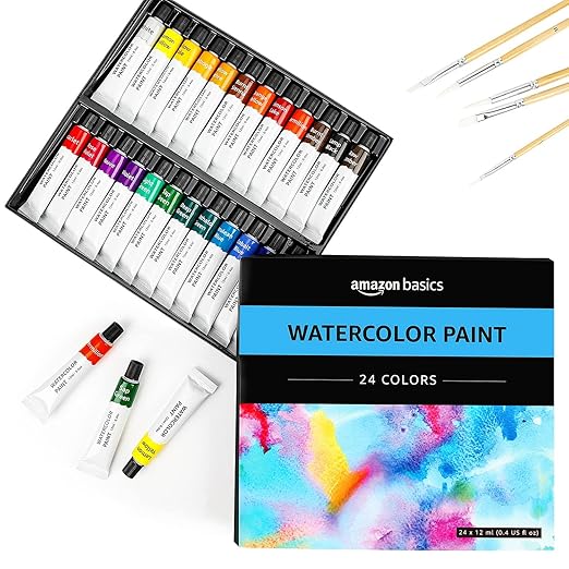 Amazon Basics Vibrant Watercolor Paint Set Tubes, 24 Colors, Assorted Colors-CubbioJoy