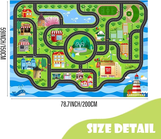 Car Rug,Kids Play Rug with Roads,Playroom Toy Car Rug, Car Track Rug City Map for Bedroom Classroom - (78.7X59 Inches)-CubbioJoy