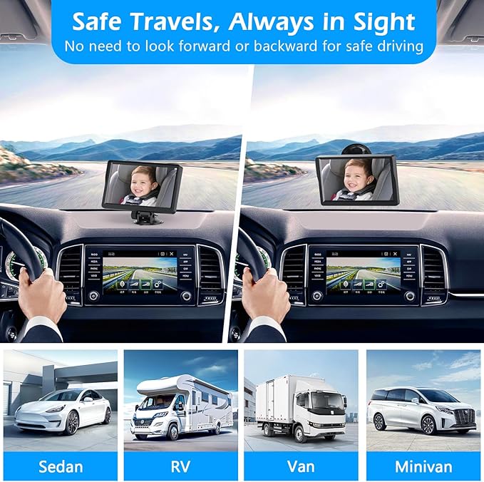 7" Baby Car Camera, FHD IR Night Vision Baby Car Mirror - IPS Display Rear Facing Monitor with 178° Wide Angle, Safe Driving for New Parents, Infants, Kids & Toddlers-CubbioJoy