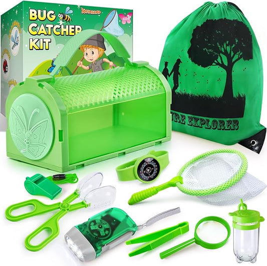 Bug Catcher Kit & Outdoor Explorer Kit for Kids, 10 Pcs Bug Catching Kit with Toy Cage, Backpack, Flashlight, Manifying Glass, Toy Net, Outdoor Exploration Toys Gift for Boys Girls 3-12-CubbioJoy