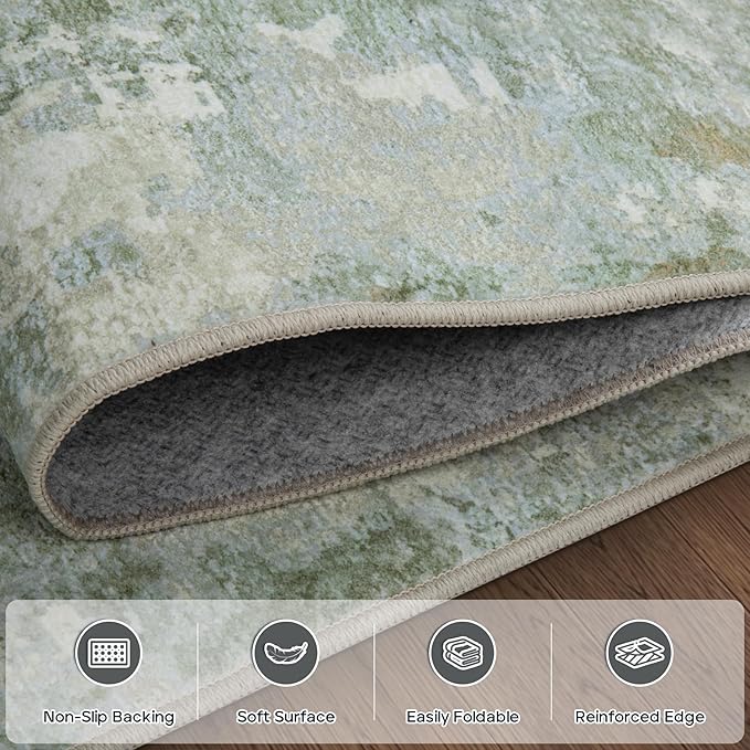 9x12 Area Rugs for Living Room Rug Washable: Modern Large Rug for Dining Room Bedroom Carpet Non Slip 9 by 12 Indoor Abstract Nursery Home Office Green-CubbioJoy