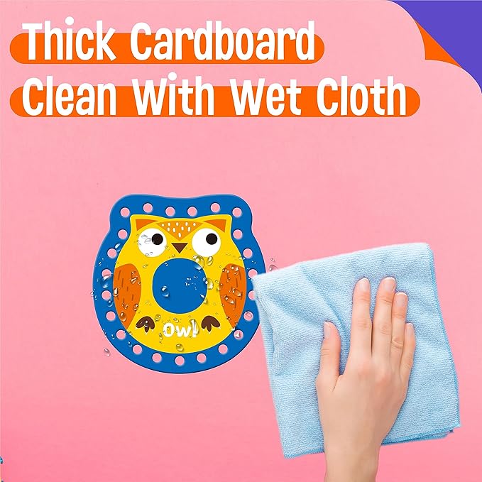 26PCS Kids Lacing Cards, 26 Double Sided Uppercase Sewing Cards with 26 Colorful Laces, Imagination Development Lacing Toys Games for Children Educational and Learning Activity-CubbioJoy