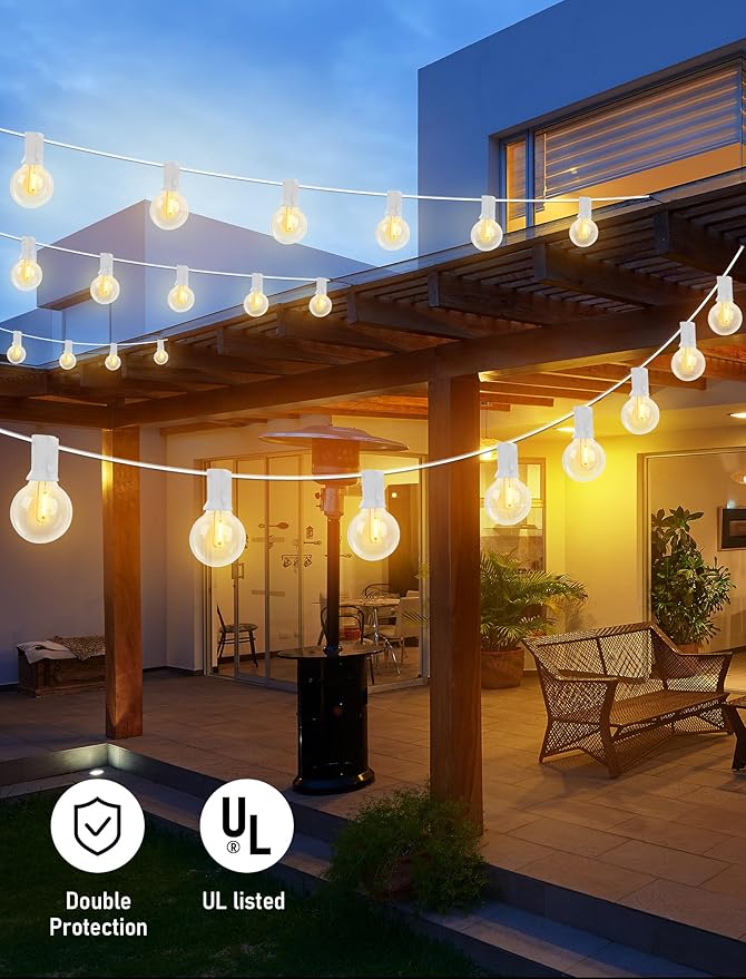25Ft LED Outdoor String Lights, G40 Globe Patio String Lights Waterproof with 27 Shatterproof Bulbs, Hanging Outdoor Christmas Decorations Lights for Backyard Garden Bistro Wedding Party Decor, White-CubbioJoy