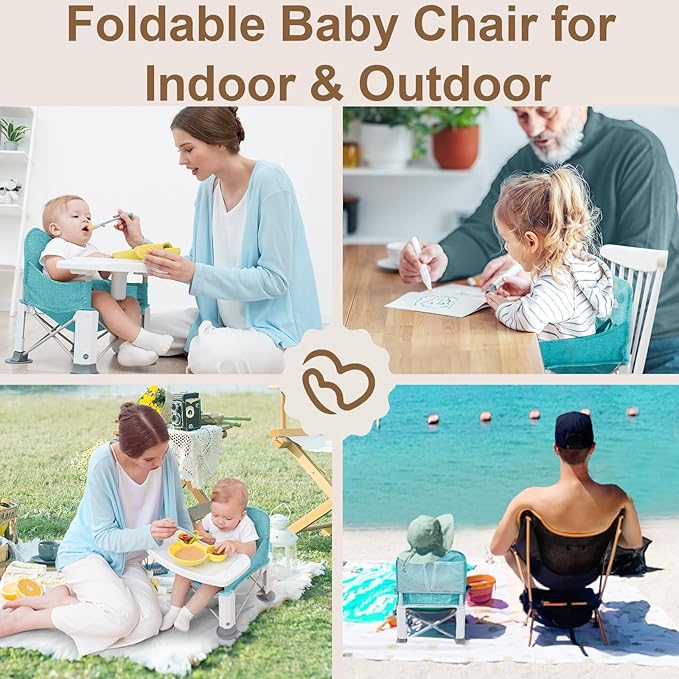 Baby Travel Booster Seat with Double Tray, BabyBond Upgraded Toddler Portable Baby Chair, Booster Seat for Dining Table, Stable and Foldable Booster Baby Chair for Indoor/Outdoor (Blue Sea World)-CubbioJoy