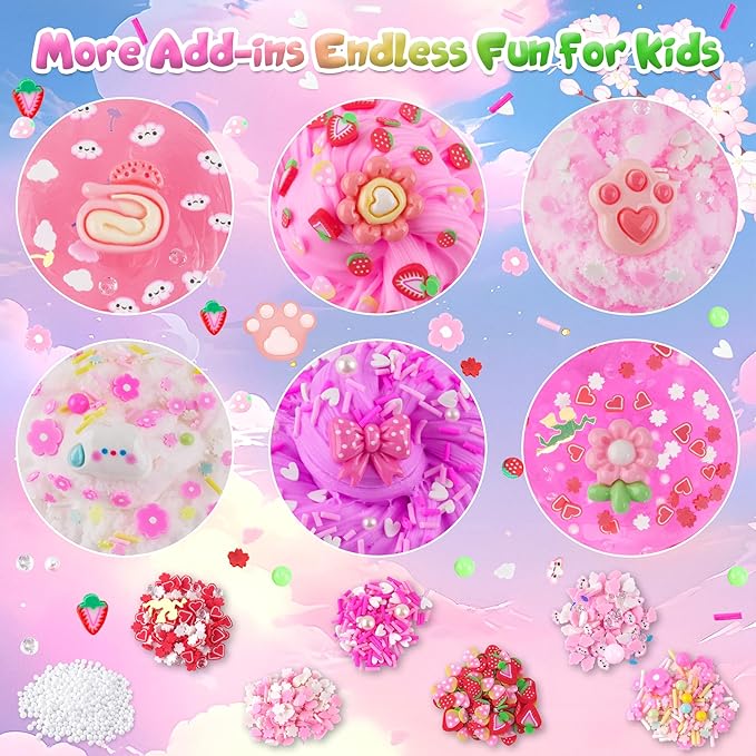 6 Pack Slimes, Pink Slime Kids, Cloud Slime kit for Girls Ages 8-12, Toys for Girls and Boys, for Kids Slime Set Party kit Goodie Bag Stuffers, 4 5 6 7 8 9 10 Year Old Girl Birthday Gift Cute Stuff-CubbioJoy