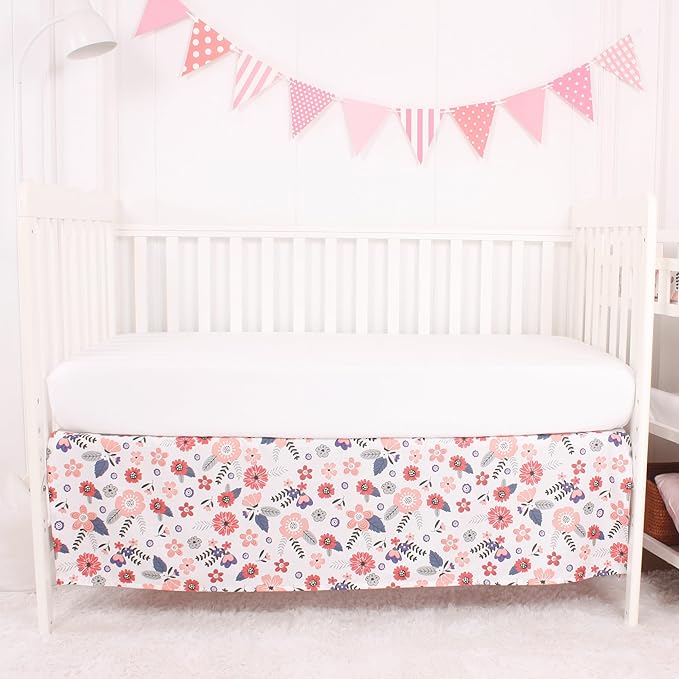 CaSaJa Baby 3-Piece Crib Bedding Set for Boys Girls, Including Soft Quilted Comforter(Blanket), Fitted Crib Sheet and Skirt, Soft Nursery Bedding Set Made of Silky Comfy Materials, Petals Flying-CubbioJoy