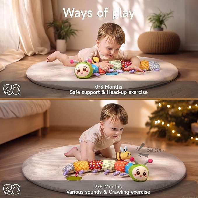 TUMAMA Baby Toys for 0, 3, 6, 9, 12 Months,Caterpillar Sensory Toys,Infant Baby Stuffed Animal Activity Soft Toys with Teether, Tummy Time Sensory Toys,Newborn Infant Sensory Toys Birthday Gifts-CubbioJoy