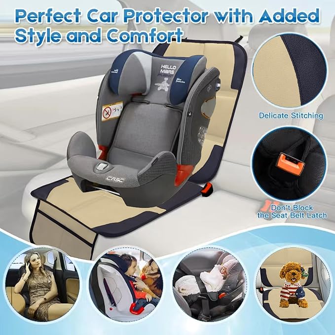 Car Seat Protector for Child Car Seat, 2 Pack Baby Car Seat Covers with Mesh Pockets & Non-Slip Backing 600D Durable Seat Protector-CubbioJoy
