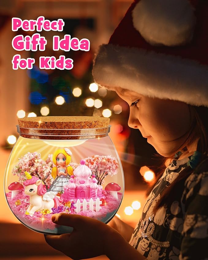 D-FantiX Unicorn Princess Toys Terrarium Kit for Kids, Led Night Light Birthday for Little Girls, DIY Arts and Crafts Science Kit for Kids Age 3 4 5 6 7 8-12 Year Old-CubbioJoy