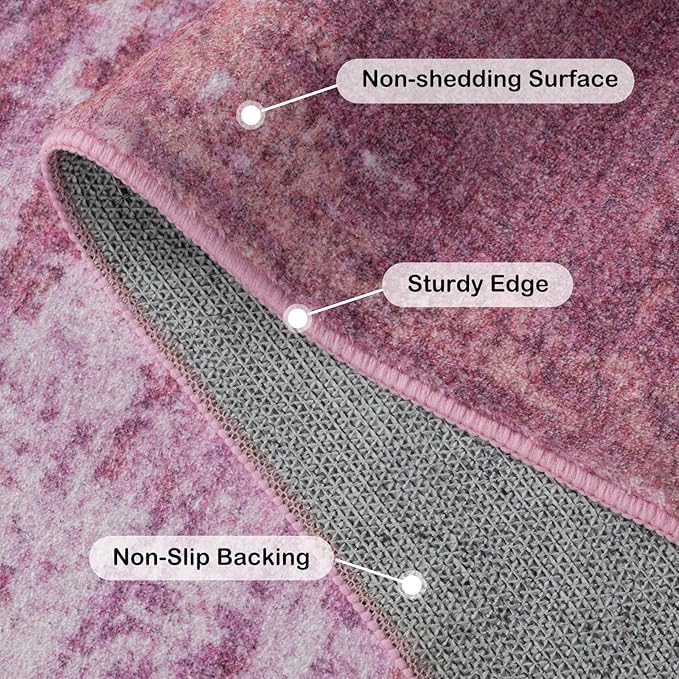 Kelarea Living Room Rug, 6x9 Rug Modern Abstract Washable Rugs Pink Faux Wool Vintage Carpet, Non Slip Rugs for Bedroom, Dining Room, College Dorm, Kids Playroom, Home Office-CubbioJoy