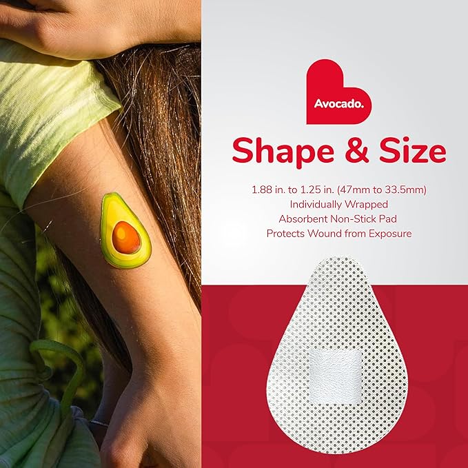 BioSwiss Bandages, Avocado Shaped Self Adhesive Bandage, Latex Free Sterile Wound Care, Fun First Aid Kit Supplies for Kids, 50 Count-CubbioJoy