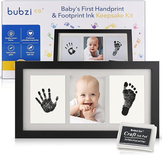 Bubzi Co Baby Handprint Kit & Footprint Photo Frame for Newborn Girls and Boys, Unique Baby Shower Gifts Set for Registry, Memorable Keepsake Decorations for Room Wall or Nursery Decor (Jet Black)-CubbioJoy