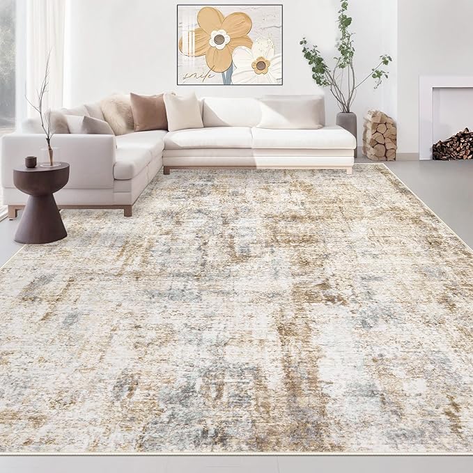 Area Rugs 8x10 Living Room: Washable Rug Modern Abstract Large Rugs Soft Non Slip Neutral Rug Stain Resistant Indoor Carpet for Bedroom Kitchen Dining Room Home Office Rugs(Blue Brown,8'x10')-CubbioJoy