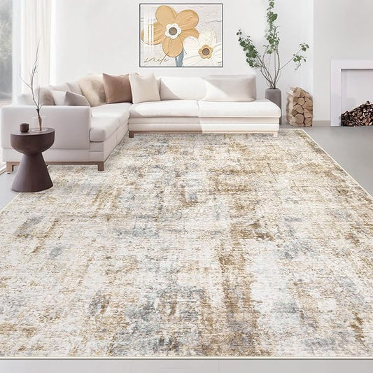 Area Rugs 9x12 Living Room: Washable Rug Modern Abstract Large Rugs Soft Non Slip Neutral Rug Stain Resistant Indoor Carpet for Bedroom Kitchen Dining Room Home Office Rugs(Blue Brown,9'x12')-CubbioJoy