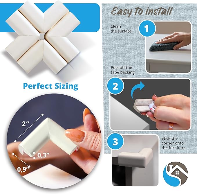 8-Pack Baby Proofing Corner Protectors, Furniture Corner and Edge Safety Bumpers, Soft Rubber Foam Cushion Covers, 3M Taped Corner Protector, Baby Child Proofing Pads, Table Protector, White-CubbioJoy
