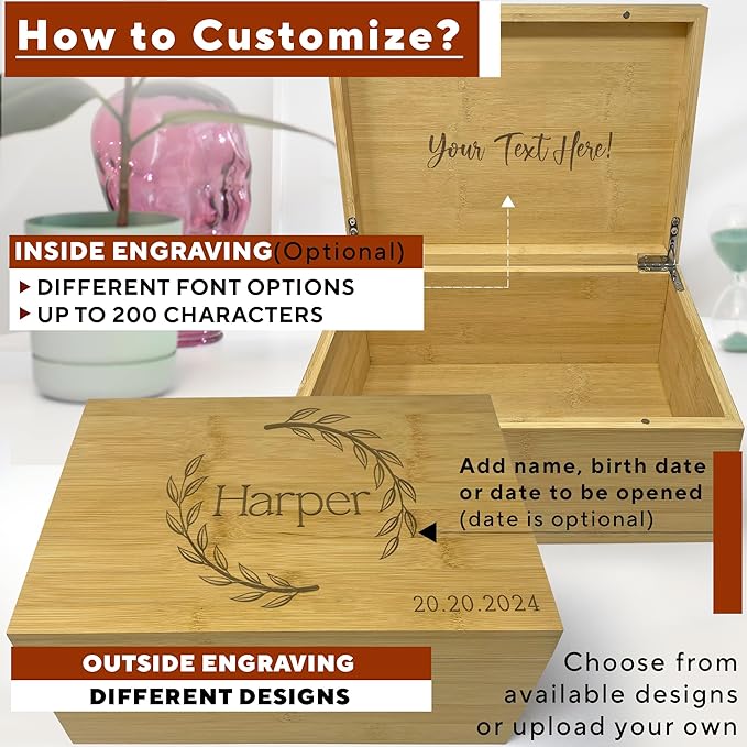 Custom Newborn Keepsake Box Baby - First Birthday Memory Box for Kids, Inside Space, Engraved Time Capsule Boxes 1st Birthday Keepsakes Gifts for Babies, Baby Gift Shower for New Parents, 11x8x4,75 in-CubbioJoy