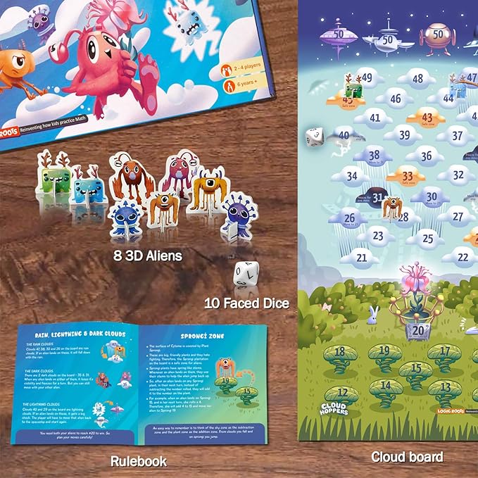 Cloud Hoppers Addition and Subtraction Game - Fun Math Board Game for 6-8 Year Olds, Easy to Play Educational Game for Kids at Home, Perfect STEM Toy Gift for Girls & Boys, Grade 1 & Up-CubbioJoy