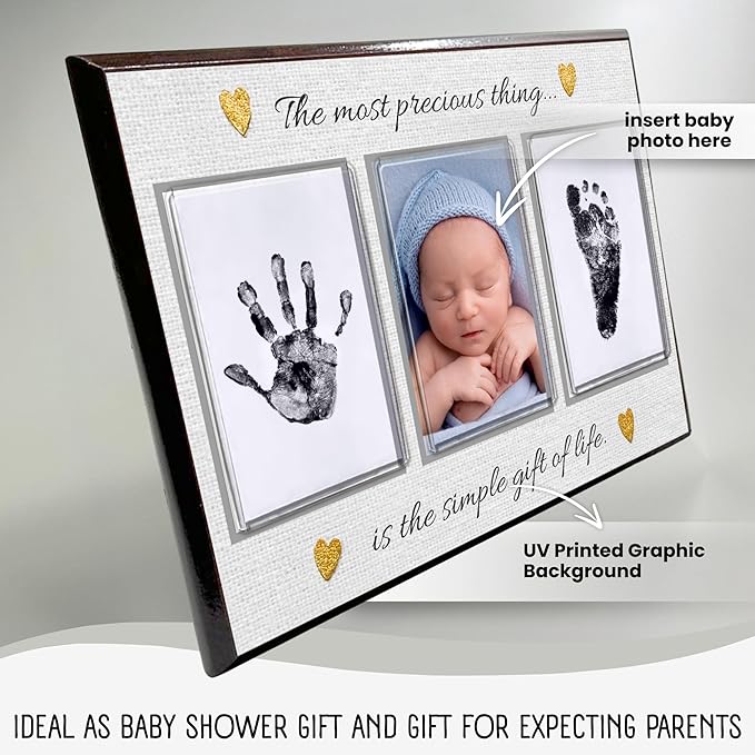 Baby Hand and Footprint Kit with Photo & Birth Details, Inkless Hand and Footprint Kit, Newborn Keepsake Plaque, Baby Shower Gifts (STYLE 2 (Baby Shower) (Most Precious Thing))-CubbioJoy