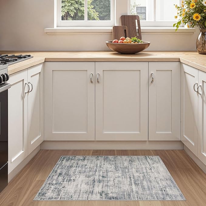 2x3 Entryway Area Rugs: Washable Neutral Abstract Small Rug Door Mat Non-Slip Soft Low Pile Indoor Carpe for Entrance Kitchen Front Door Bathroom Entry Kids Room - Gray-CubbioJoy