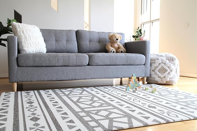 Cushmat Stylish Reversible Foam Play Mat (Large, Tropical Safari - Crystals Char) - Soft, Waterproof, Durable Play mat for Infants, Babies, Toddler, Kids & Grownup - 6.5ft x 4.5ft-CubbioJoy