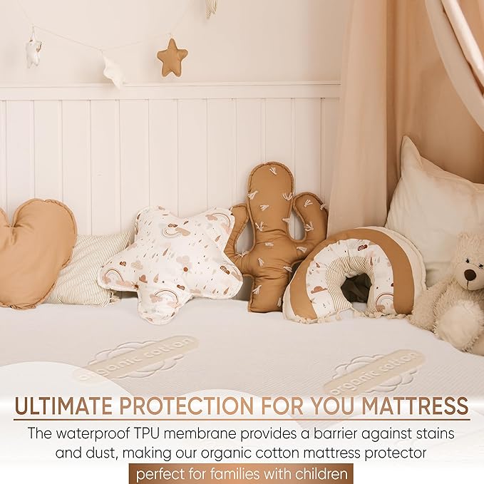 Crib Organic Mattress Protector Pad - Certified Organic Cotton Waterproof Breathable Mattress Pad Cover - 250 GSM Comfort - Deep Pocket - Fitted Comfort-CubbioJoy