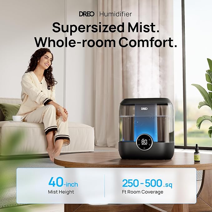 Dreo 6L Top Fill Humidifiers for Bedroom, 60H Runtime Supersized Cool Mist Humidifier for Large Room, 28 dB Quiet Baby Air Humidifiers for Nursery, Plants, Indoor, Night Light, LED Display, Ultrasonic-CubbioJoy