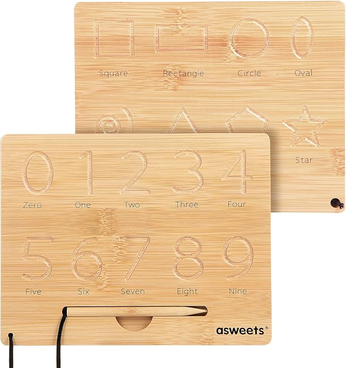 Asweets Montessori Wooden Number Practicing Board, Double-Sided Tracing Board and Shape RecognitionTool to Writing 123 Educational Toy Game for Preschool 3 4 5 Years Old Gifts-CubbioJoy