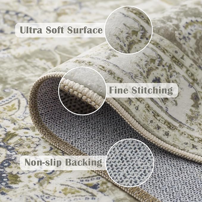 jinchan Hallway Runner Rug 3x10 Washable Runner - Vintage Floral Non Slip Low-Pile Soft Thin Faux Wool Kitchen Rug Distressed Carpet for Farmhouse Bedroom Laundry Room(3x10ft,Taupe)-CubbioJoy