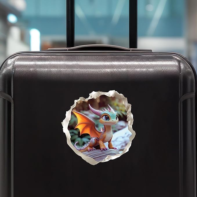 Baby Dragon 3D Wall Decal – Cute Fantasy Sticker with Torn Wall Effect – 4.7W x 4.5H inches-CubbioJoy