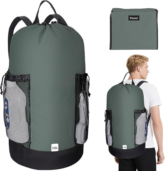 BALEINE 120L Laundry Bag Backpack, 900D Oxford Fabric Large Travel Laundry Bags with Shoulder Straps and 2 Mesh Pockets for College Dorm, Apartment, Laundromat (Dark Grey, 120L)-CubbioJoy