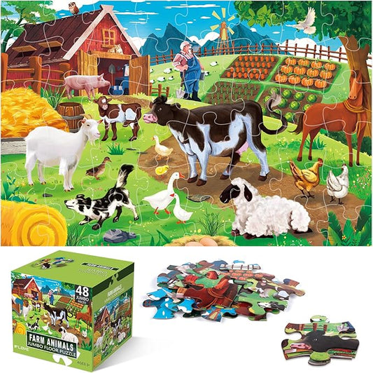 Jumbo Floor Puzzle for Kids,Farm Animals Jigsaw Large Puzzles,48 Piece Barn Puzzle for Toddler Ages 3-5,Children Learning Preschool Educational Toys,Birthday Gift for 4-8 Years Old Boy and Girl-CubbioJoy