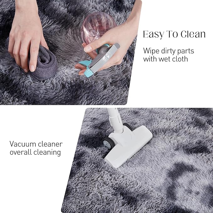 9x12 Fluffy Rugs for Living Room, Ultra Soft Plush Area Rug for Bedroom, Anti-Skid High Pile Indoor Carpet for Nursery, Kids Room, Playroom, Home Decoration, Tie-Dyed Dark Grey-CubbioJoy