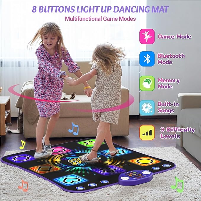 Dance Mat Toys for 3-12 Year Old Girls - Light Up 8 Buttons Dance Mat for Kid Age 4-8 Bluetooth Dance Pad - Kids Toy 8-12 Year Olds, Birthday for 3 4 5 6 7 8 9 10+ Year Old Boys Kids-CubbioJoy