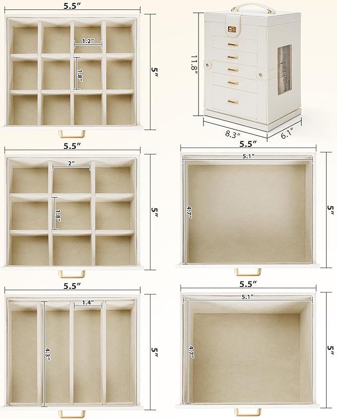 AKOZLIN Jewelry Box 6-Tier Organizer Functional 360° Rotating Jewelry Storage Case for Women Girls Ring Necklace Earring Bracelet Holder with Mirror-CubbioJoy