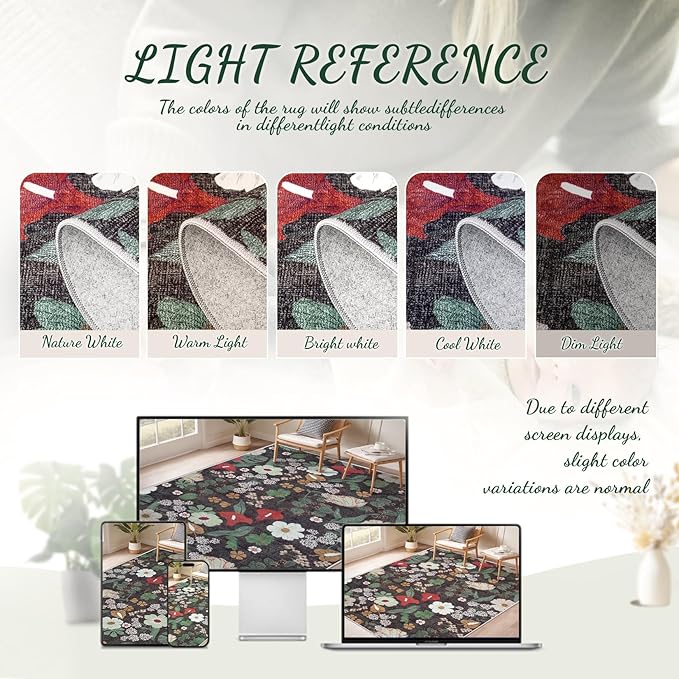 Area Rug Living Room Rugs: 6x9 Washable Rug Vintage Floral Soft Boho Non Slip Carpet Indoor Floor Non Shedding Low Pile Thin Carpets for Bedroom Dining Room Farmhouse Nursery Home Office Green-CubbioJoy