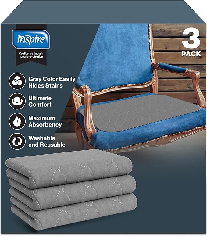 Inspire Underpads | Stain Hiding Gray Reusable Incontinence Bed Pads | Waterproof Mattress Pad | for Adults Babies and Dogs (18 X 24 - 3 Pack)-CubbioJoy