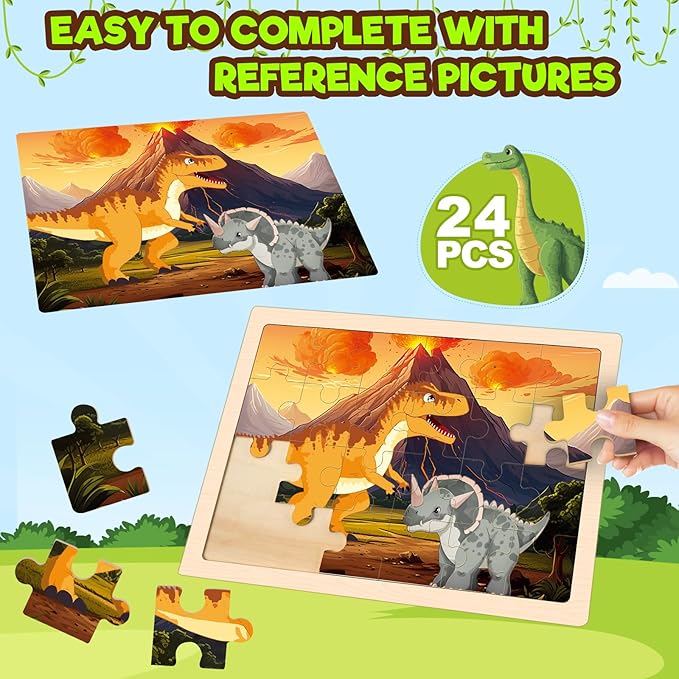 4 Packs Puzzles for Kids Ages 4-6, Wooden Dinosaur Puzzles for Toddlers Ages 2-4, Preschool Educational Dino Puzzles Boards Toys Gifts for 3 4 5 6 Boys Girls-CubbioJoy